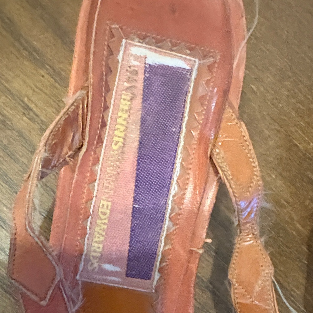 Susan Bennis/Warren Edwards Rustic Brown Braided Leather Slingback Heels - Picture 3 of 11
